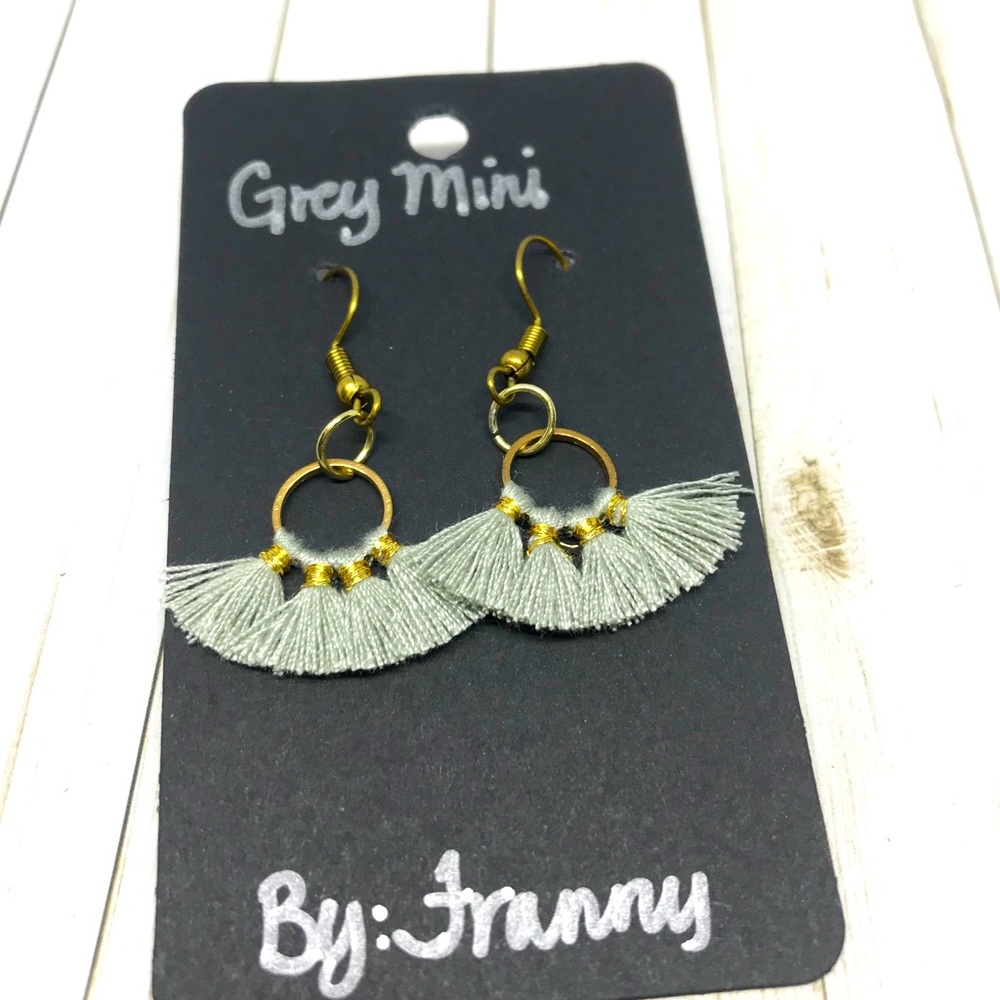 Grey mini tassel hook earrings very light weight